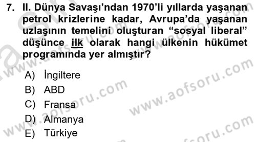 Sosyal Politika Dersi 2019 - 2020 Yılı (Vize) Ara Sınav Soruları 7. Soru
