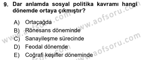 Sosyal Politika Dersi 2019 - 2020 Yılı (Vize) Ara Sınav Soruları 9. Soru