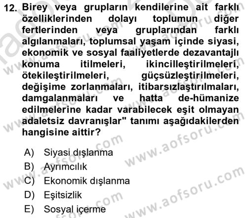 Sosyal Politika Dersi 2019 - 2020 Yılı (Final) Dönem Sonu Sınav Soruları 12. Soru
