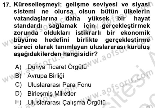 Sosyal Politika Dersi 2019 - 2020 Yılı (Final) Dönem Sonu Sınav Soruları 17. Soru