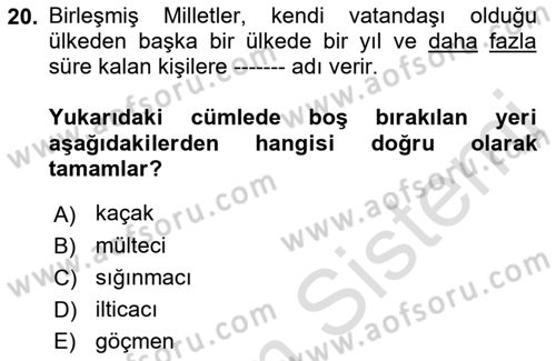 Sosyal Politika Dersi 2019 - 2020 Yılı (Final) Dönem Sonu Sınav Soruları 20. Soru