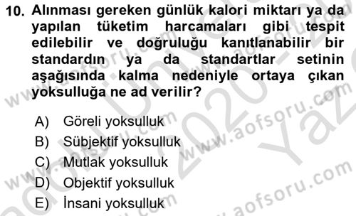 Sosyal Politika Dersi 2020 - 2021 Yılı Yaz Okulu Sınav Soruları 10. Soru