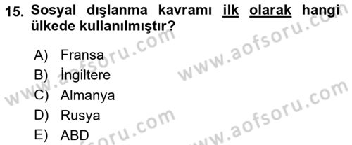 Sosyal Politika Dersi 2020 - 2021 Yılı Yaz Okulu Sınav Soruları 15. Soru