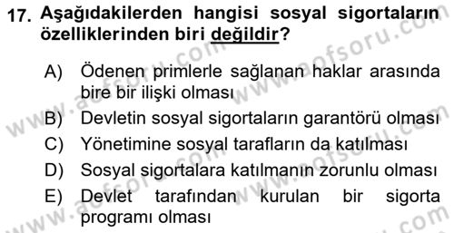 Sosyal Politika Dersi 2020 - 2021 Yılı Yaz Okulu Sınav Soruları 17. Soru