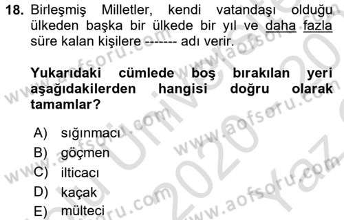 Sosyal Politika Dersi 2020 - 2021 Yılı Yaz Okulu Sınav Soruları 18. Soru