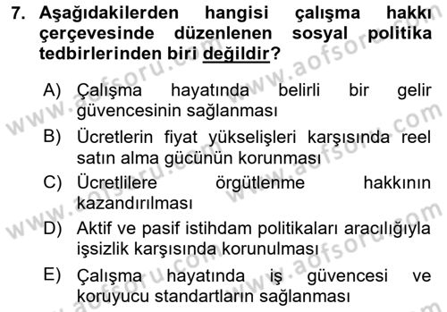 Sosyal Politika Dersi 2020 - 2021 Yılı Yaz Okulu Sınav Soruları 7. Soru