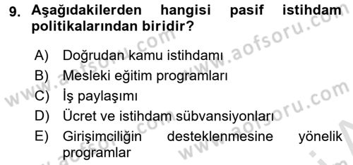 Sosyal Politika Dersi 2020 - 2021 Yılı Yaz Okulu Sınav Soruları 9. Soru