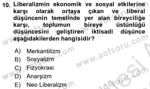Sosyal Politika Dersi 2021 - 2022 Yılı (Vize) Ara Sınav Soruları 10. Soru