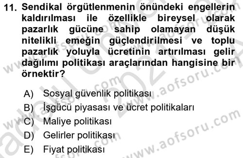 Sosyal Politika Dersi 2021 - 2022 Yılı (Vize) Ara Sınav Soruları 11. Soru