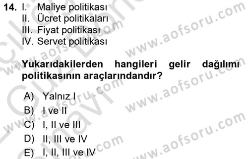 Sosyal Politika Dersi 2021 - 2022 Yılı (Vize) Ara Sınav Soruları 14. Soru