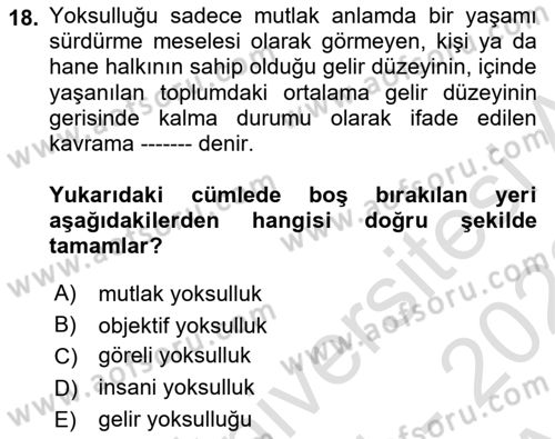 Sosyal Politika Dersi 2021 - 2022 Yılı (Vize) Ara Sınav Soruları 18. Soru