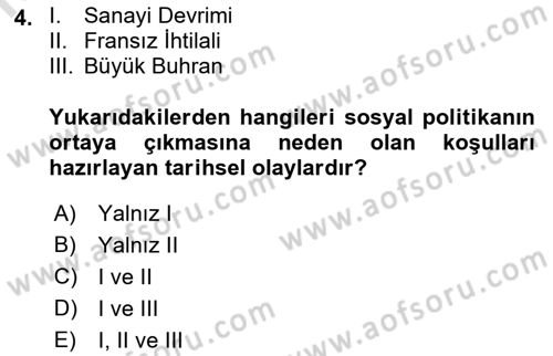 Sosyal Politika Dersi 2021 - 2022 Yılı (Vize) Ara Sınav Soruları 4. Soru