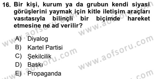 Sosyal Politika Dersi 2021 - 2022 Yılı (Final) Dönem Sonu Sınav Soruları 16. Soru