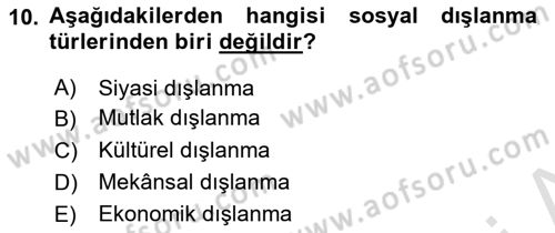 Sosyal Politika Dersi 2021 - 2022 Yılı Yaz Okulu Sınav Soruları 10. Soru