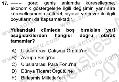 Sosyal Politika Dersi 2021 - 2022 Yılı Yaz Okulu Sınav Soruları 17. Soru