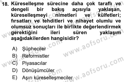 Sosyal Politika Dersi 2021 - 2022 Yılı Yaz Okulu Sınav Soruları 18. Soru
