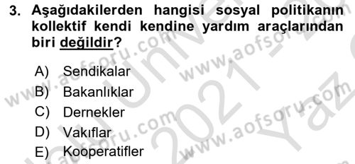 Sosyal Politika Dersi 2021 - 2022 Yılı Yaz Okulu Sınav Soruları 3. Soru