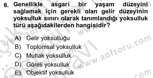 Sosyal Politika Dersi 2021 - 2022 Yılı Yaz Okulu Sınav Soruları 6. Soru