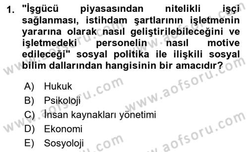 Sosyal Politika Dersi 2022 - 2023 Yılı (Vize) Ara Sınav Soruları 1. Soru