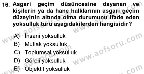 Sosyal Politika Dersi 2022 - 2023 Yılı (Vize) Ara Sınav Soruları 16. Soru