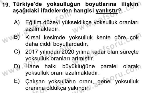 Sosyal Politika Dersi 2022 - 2023 Yılı (Vize) Ara Sınav Soruları 19. Soru