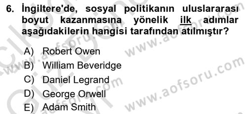 Sosyal Politika Dersi 2022 - 2023 Yılı (Vize) Ara Sınav Soruları 6. Soru