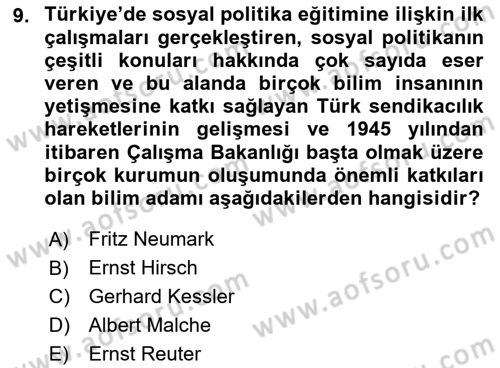 Sosyal Politika Dersi 2022 - 2023 Yılı (Vize) Ara Sınav Soruları 9. Soru