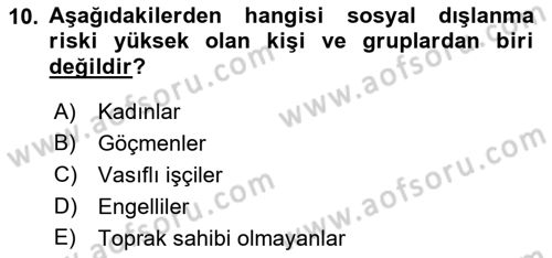 Sosyal Politika Dersi 2022 - 2023 Yılı Yaz Okulu Sınav Soruları 10. Soru