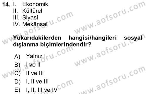 Sosyal Politika Dersi 2022 - 2023 Yılı Yaz Okulu Sınav Soruları 14. Soru