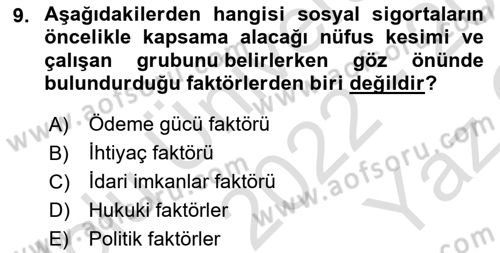 Sosyal Politika Dersi 2022 - 2023 Yılı Yaz Okulu Sınav Soruları 9. Soru