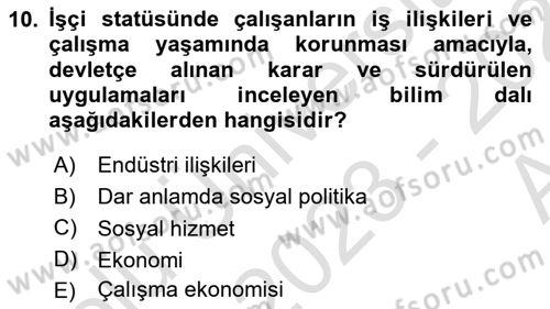 Sosyal Politika Dersi 2023 - 2024 Yılı (Vize) Ara Sınav Soruları 10. Soru