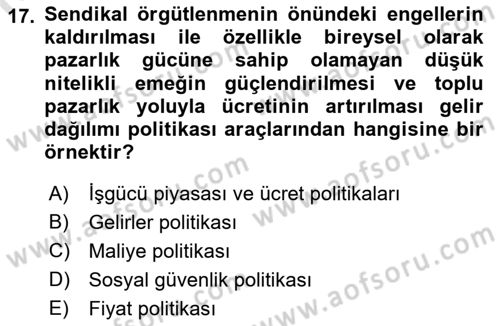 Sosyal Politika Dersi 2023 - 2024 Yılı (Vize) Ara Sınav Soruları 17. Soru