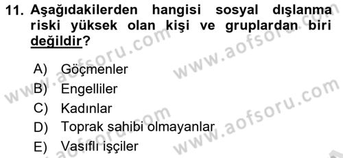 Sosyal Politika Dersi 2023 - 2024 Yılı (Final) Dönem Sonu Sınav Soruları 11. Soru