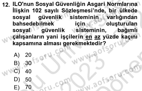 Sosyal Politika Dersi 2023 - 2024 Yılı (Final) Dönem Sonu Sınav Soruları 12. Soru