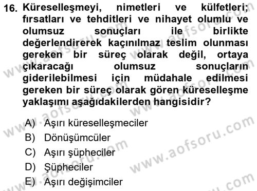 Sosyal Politika Dersi 2023 - 2024 Yılı (Final) Dönem Sonu Sınav Soruları 16. Soru