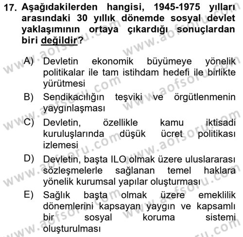 Sosyal Politika Dersi 2023 - 2024 Yılı (Final) Dönem Sonu Sınav Soruları 17. Soru