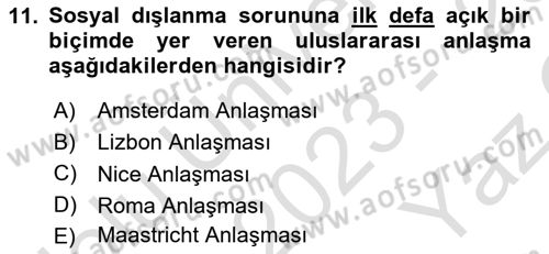 Sosyal Politika Dersi 2023 - 2024 Yılı Yaz Okulu Sınav Soruları 11. Soru
