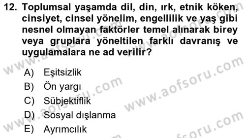 Sosyal Politika Dersi 2023 - 2024 Yılı Yaz Okulu Sınav Soruları 12. Soru