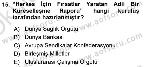 Sosyal Politika Dersi 2023 - 2024 Yılı Yaz Okulu Sınav Soruları 15. Soru