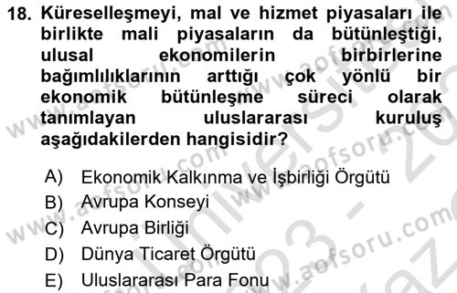 Sosyal Politika Dersi 2023 - 2024 Yılı Yaz Okulu Sınav Soruları 18. Soru
