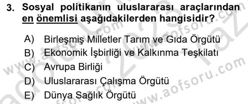 Sosyal Politika Dersi 2023 - 2024 Yılı Yaz Okulu Sınav Soruları 3. Soru