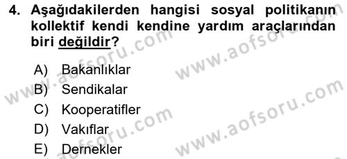 Sosyal Politika Dersi 2023 - 2024 Yılı Yaz Okulu Sınav Soruları 4. Soru