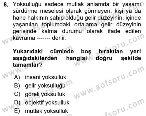Sosyal Politika Dersi 2023 - 2024 Yılı Yaz Okulu Sınav Soruları 8. Soru