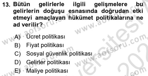 Sosyal Politika Dersi 2024 - 2025 Yılı (Vize) Ara Sınav Soruları 13. Soru