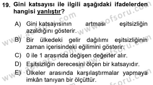 Sosyal Politika Dersi 2024 - 2025 Yılı (Vize) Ara Sınav Soruları 19. Soru