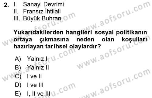 Sosyal Politika Dersi 2024 - 2025 Yılı (Vize) Ara Sınav Soruları 2. Soru