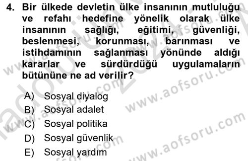Sosyal Politika Dersi 2024 - 2025 Yılı (Vize) Ara Sınav Soruları 4. Soru