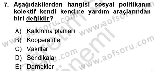 Sosyal Politika Dersi 2024 - 2025 Yılı (Vize) Ara Sınav Soruları 7. Soru