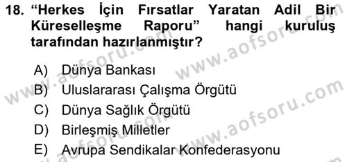 Sosyal Politika Dersi 2024 - 2025 Yılı (Final) Dönem Sonu Sınav Soruları 18. Soru