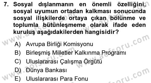 Sosyal Politika Dersi 2024 - 2025 Yılı (Final) Dönem Sonu Sınav Soruları 7. Soru